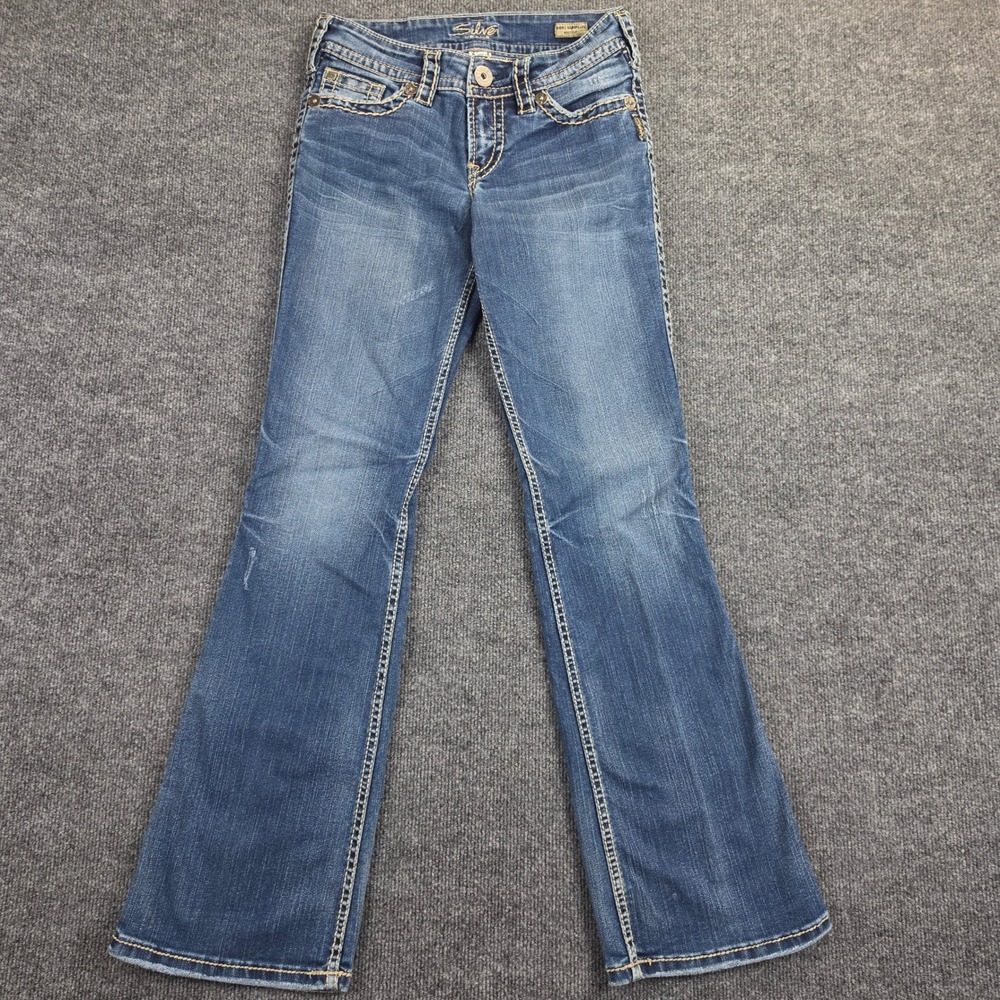 Silver Suki Surplus Bootcut Jeans Women's 26 L32 Low Rise Dark Wash Flap Pockets